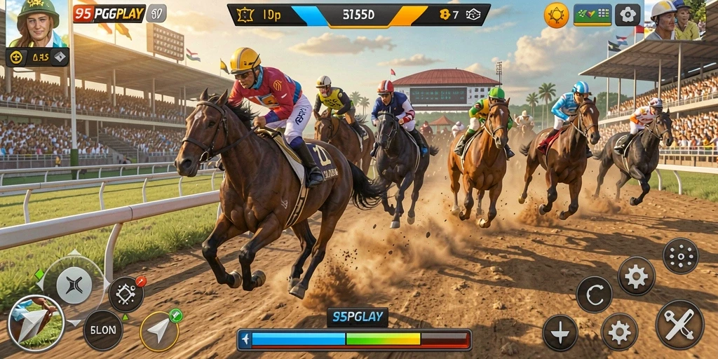 Tampilan gameplay seru di 95PGPLAY dengan mobil balap yang mendebarkan.