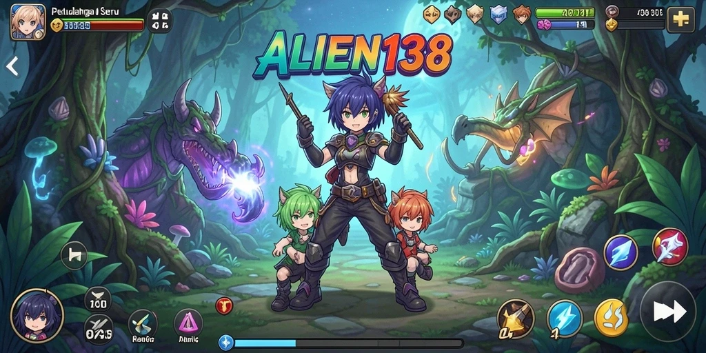 Tampilan gameplay ALIEN138 yang penuh warna dan karakter menarik.