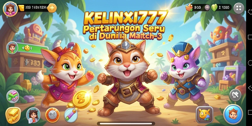 Tampilan menarik gameplay KELINCI777 dengan elemen Match-3 yang berwarna-warni.