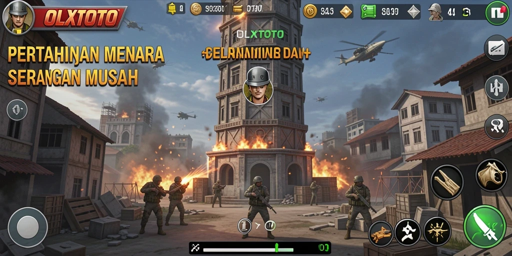 Tangkapan layar OLXTOTO menunjukkan pertempuran seru dalam Tower Defense yang menantang.