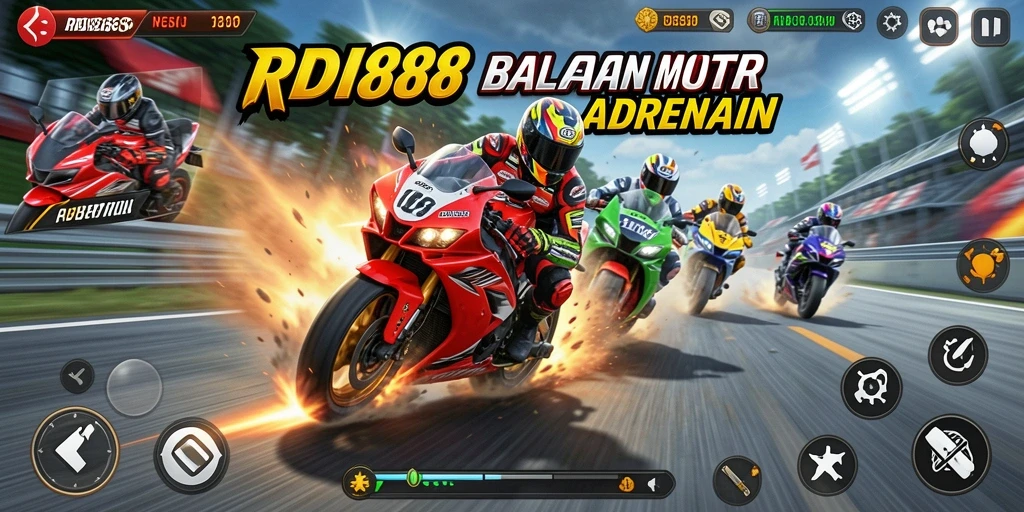 Screenshot gameplay RDI88 menampilkan balapan motor yang seru dan penuh aksi.