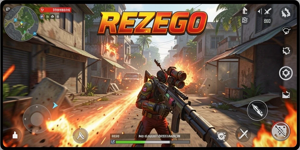 Screenshot menunjukkan aksi intens dalam gameplay TPS REZEGO.